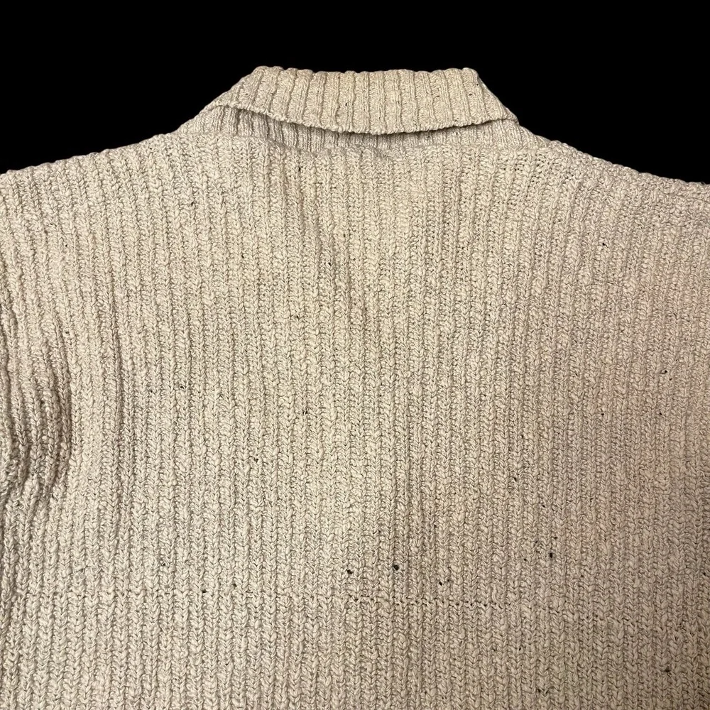 Eddie Bauer Mens XL Beige Chunky Cable Knit Wool Cardigan Sweater Grandpa Cosby‎